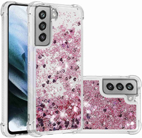 Луксозен силиконов гръб ТПУ FASHION с течност и розов брокат за Samsung Galaxy S21 FE G990B прозрачен 